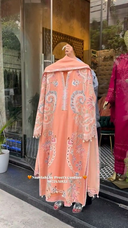 Soft Peach Embroidery Suit