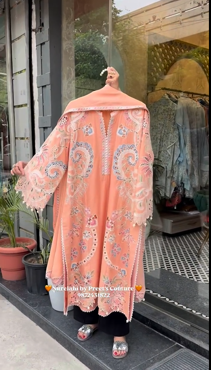 Soft Peach Embroidery Suit