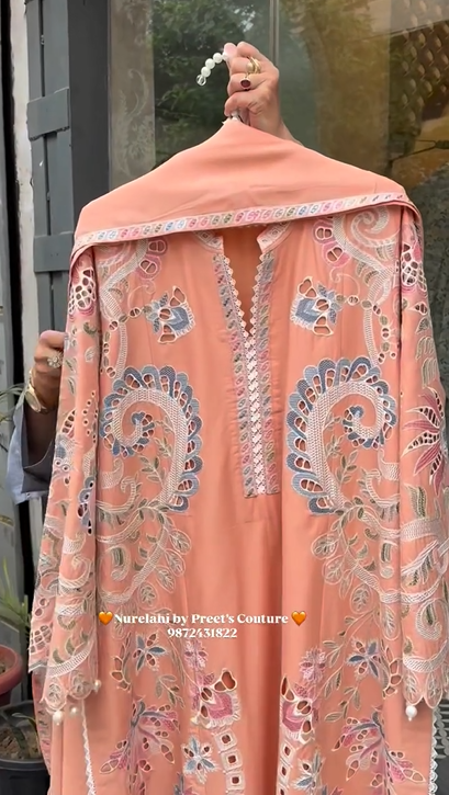 Soft Peach Embroidery Suit