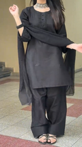 Black Soft Cotton 3Pcs Suit