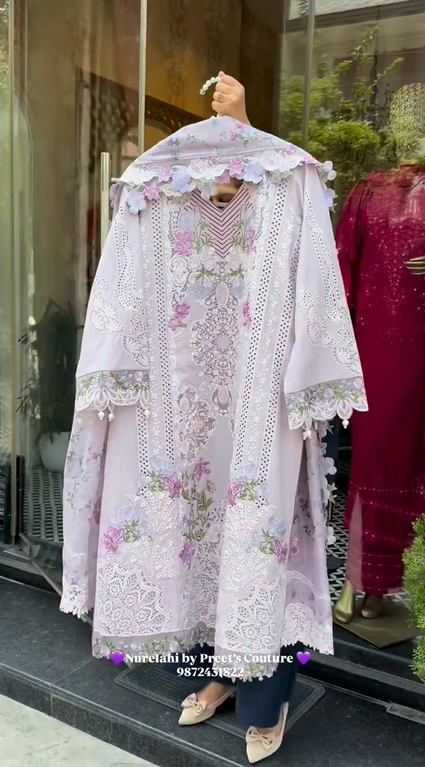 3D Floral Chikankari Suit
