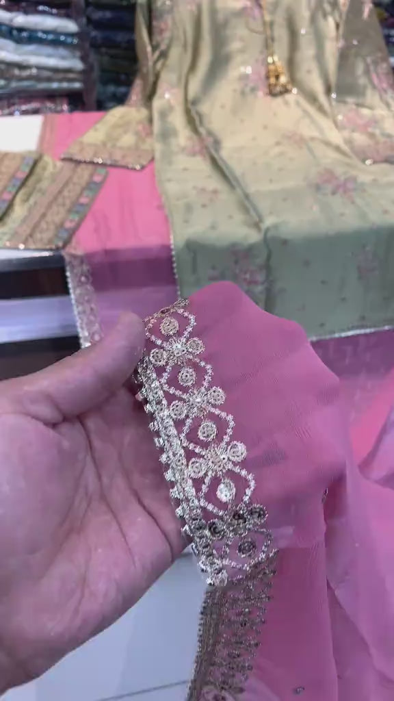 Pink Embroidery 3Pcs Dress