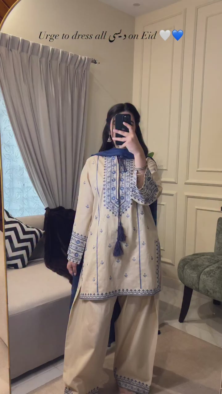 Blue Embroidery Stitched Dress