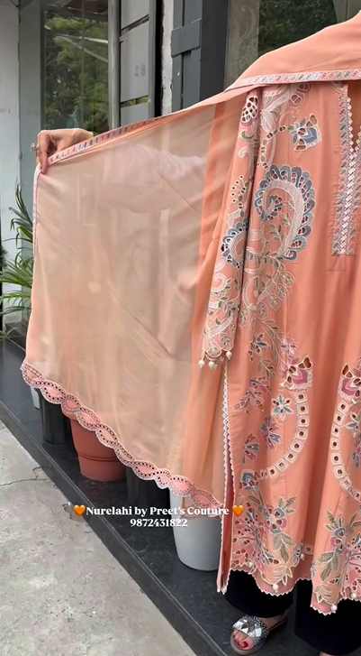 Soft Peach Embroidery Suit